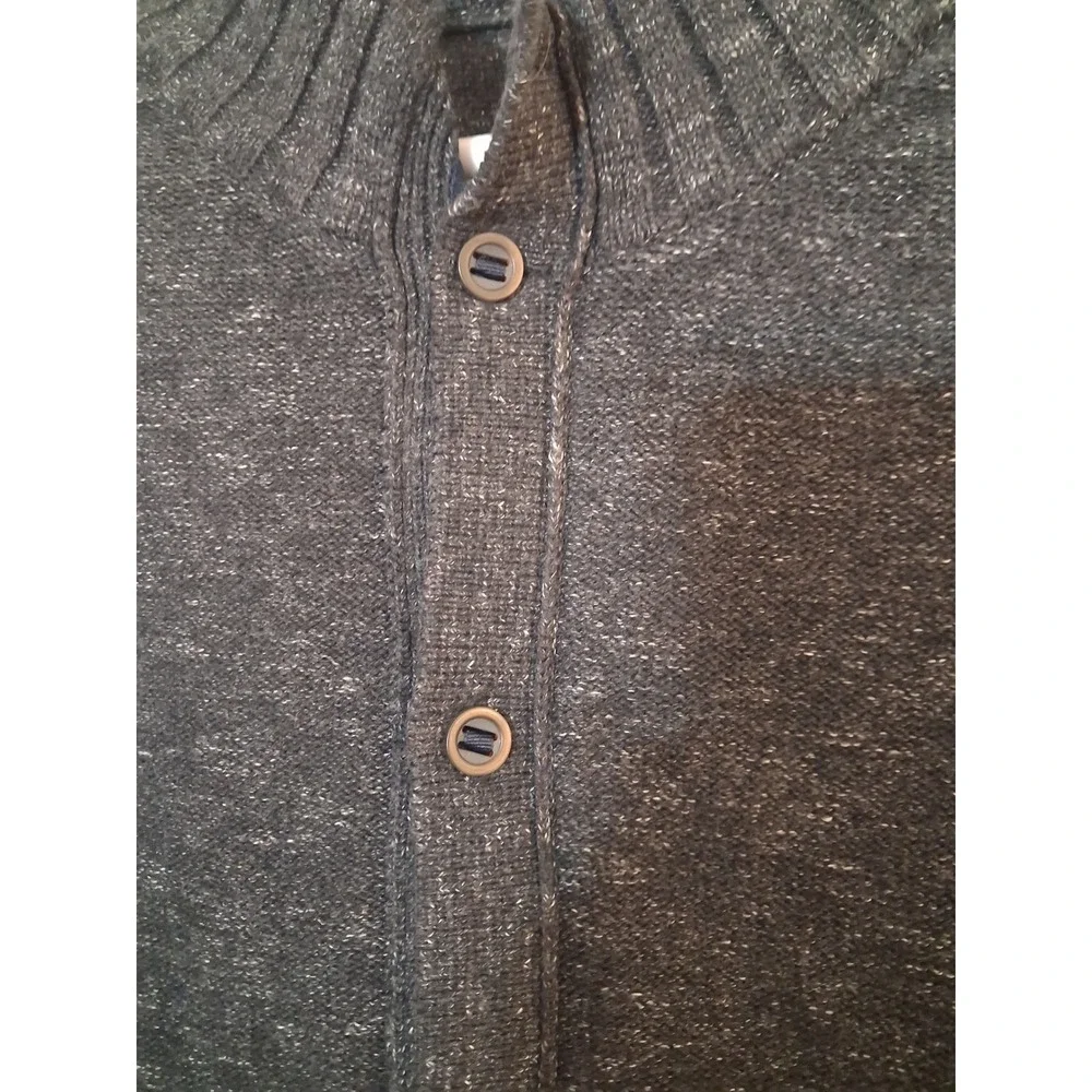 Carbon2Cobalt Mens XL Gray Marled Cotton Button Front Mock Neck Cardigan Sweater